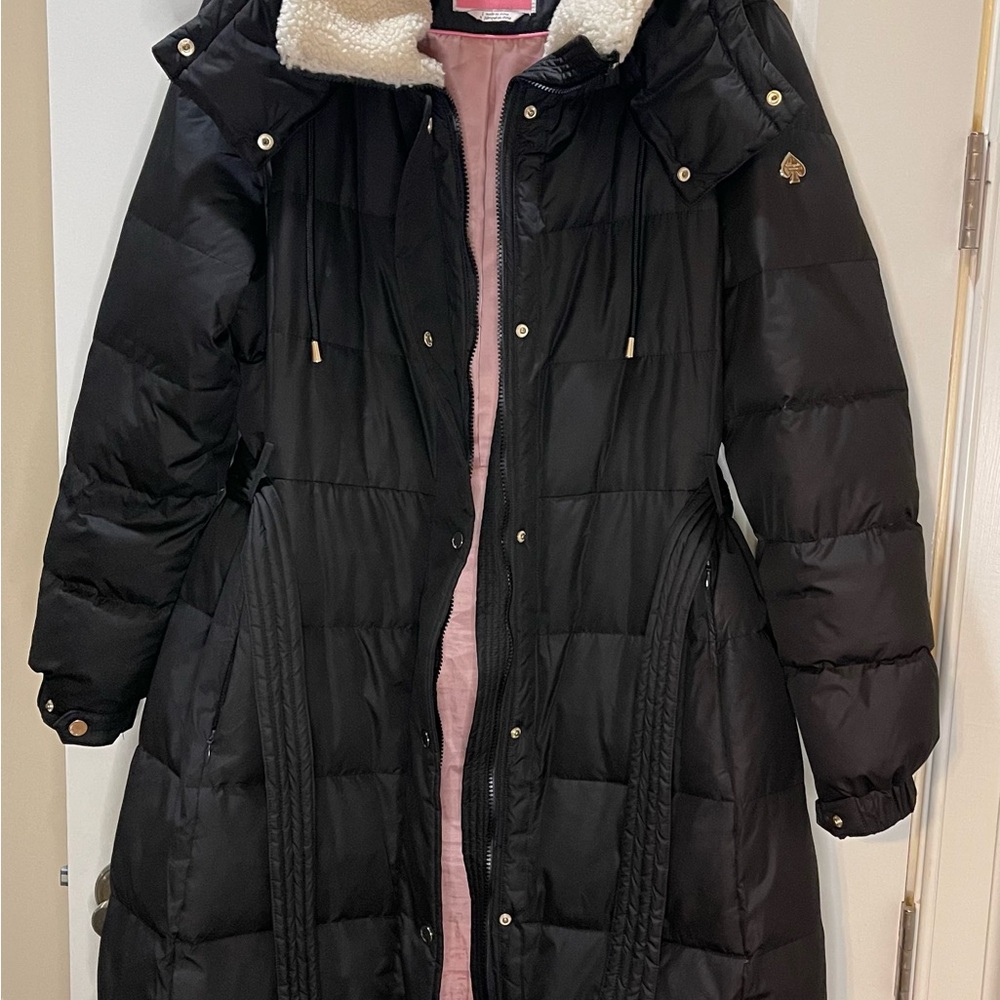 Kate Spade Heavyweight Black Down Quilted Puffer Coat Sherpa & Hood Size Large - Picture 8 of 14